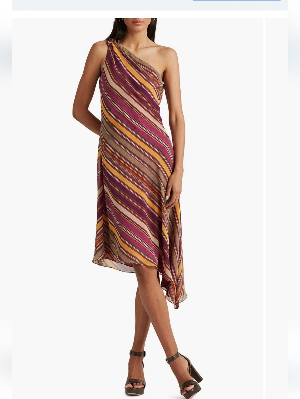 Antonio Melani One Shoulder Asymmetrical Dress Purple Gold Striped Size L